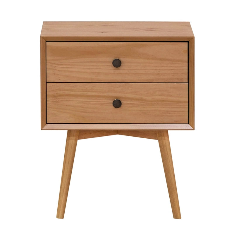 Table de chevet à 2 tiroirs en bois massif style Mid-Century