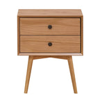 Table de chevet à 2 tiroirs en bois massif style Mid-Century