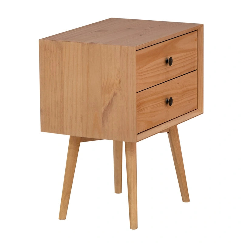 Table de chevet à 2 tiroirs en bois massif style Mid-Century