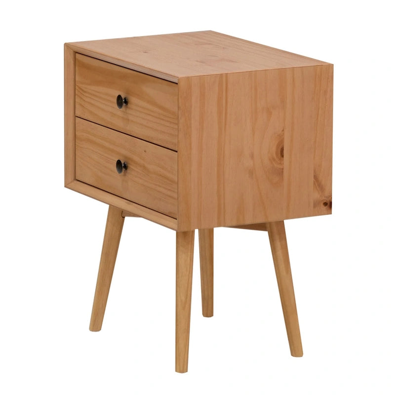 Table de chevet à 2 tiroirs en bois massif style Mid-Century