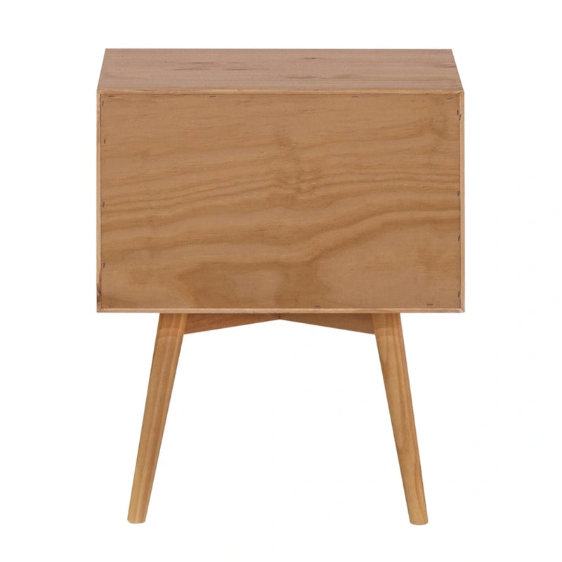 Table de chevet à 2 tiroirs en bois massif style Mid-Century