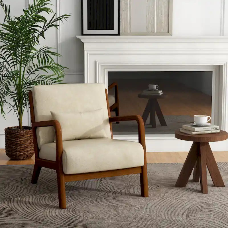 Fauteuil d'appoint rembourré de style Mid-Century Modern avec structure en bois