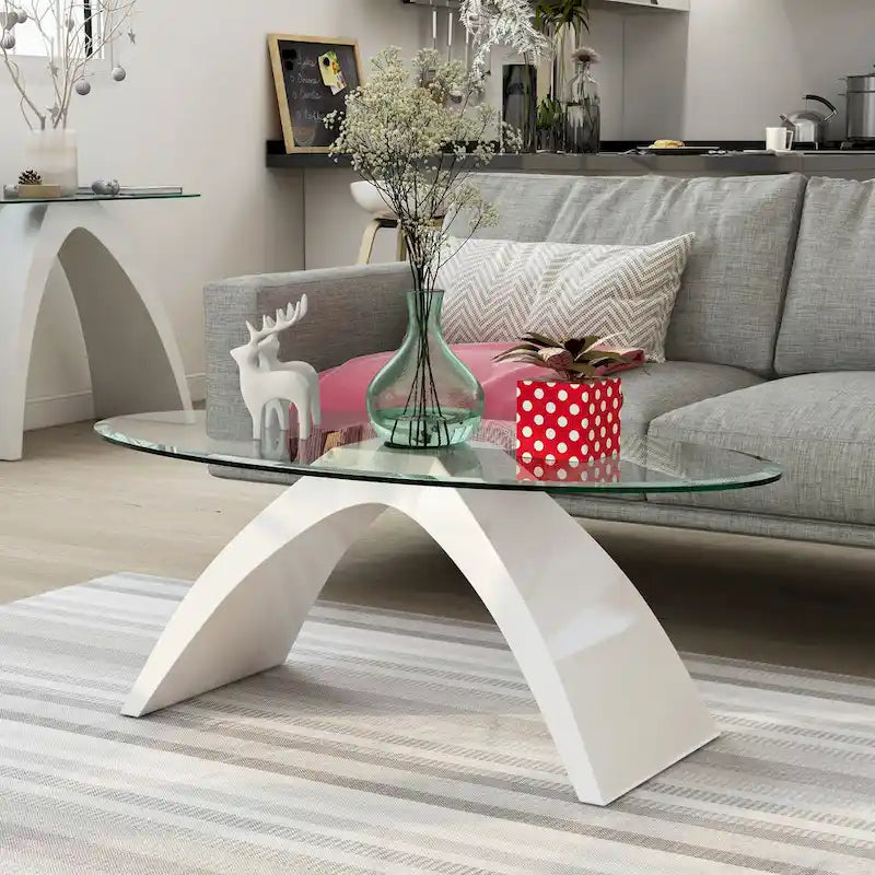 Table basse ovale moderne de 47 pouces avec plateau en verre