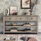 Table console de style rétro avec 2 étagères ouvertes et 3 tiroirs, cadre et pieds en bois de pin massif pour salon, entrée