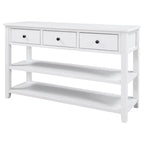 Table console de style rétro avec 2 étagères ouvertes et 3 tiroirs, cadre et pieds en bois de pin massif pour salon, entrée