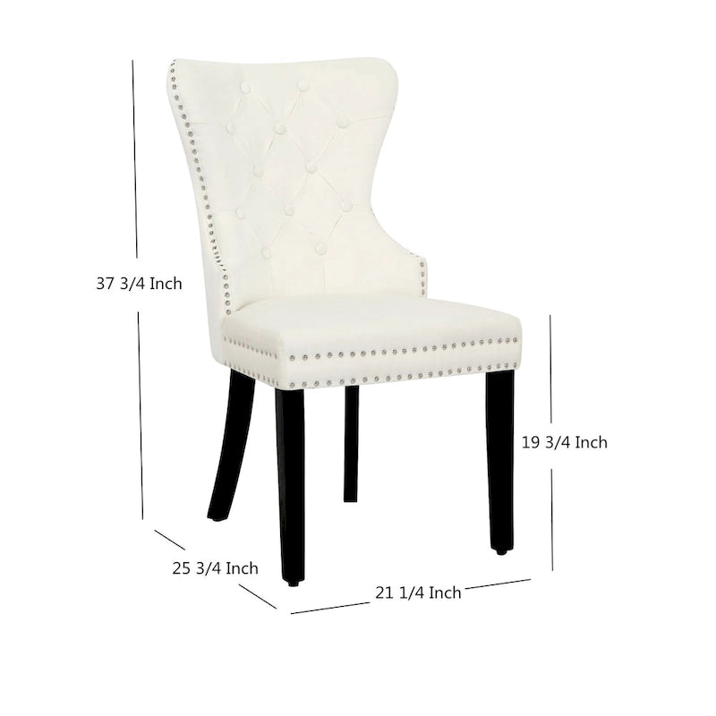 Chaise de salle à manger capitonnée à dossier haut avec clous décoratifs et anneaux de tirage