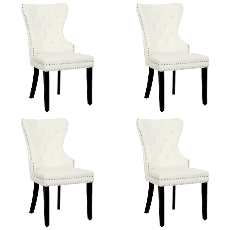 Chaise de salle à manger capitonnée à dossier haut avec clous décoratifs et anneaux de tirage