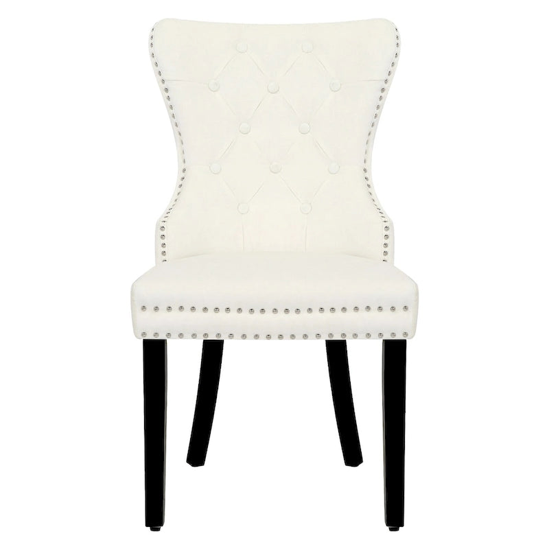 Chaise de salle à manger capitonnée à dossier haut avec clous décoratifs et anneaux de tirage