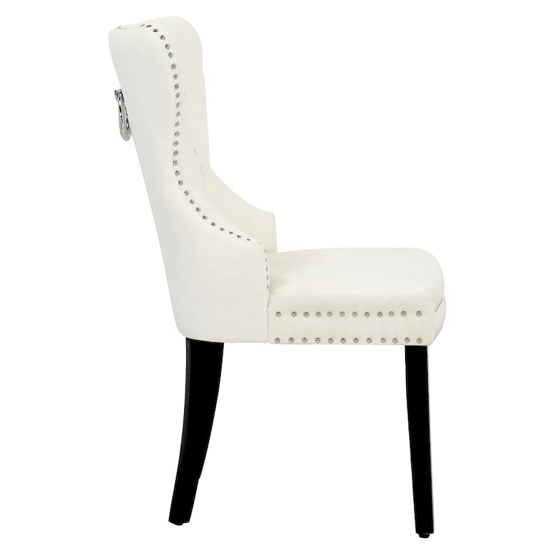 Chaise de salle à manger capitonnée à dossier haut avec clous décoratifs et anneaux de tirage
