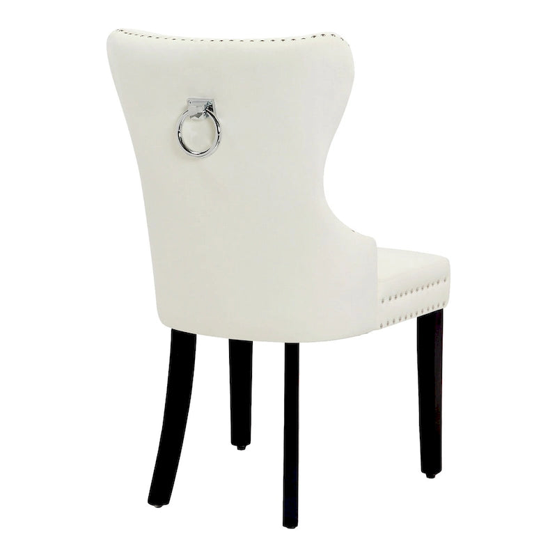 Chaise de salle à manger capitonnée à dossier haut avec clous décoratifs et anneaux de tirage