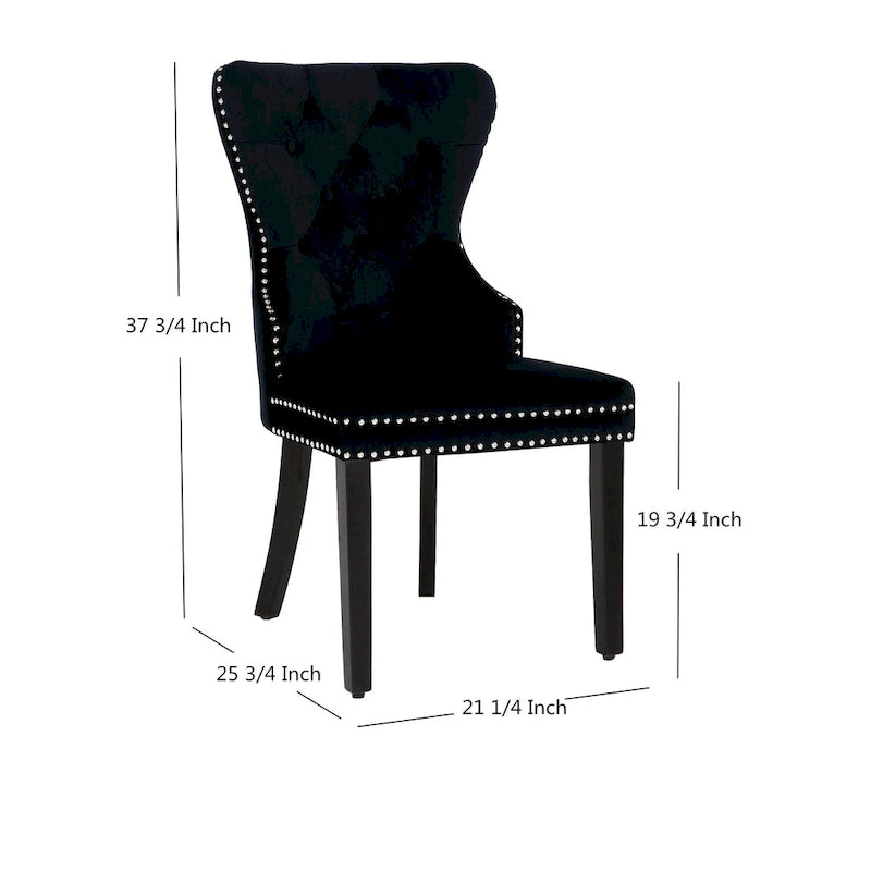 Chaise de salle à manger capitonnée à dossier haut avec clous décoratifs et anneaux de tirage