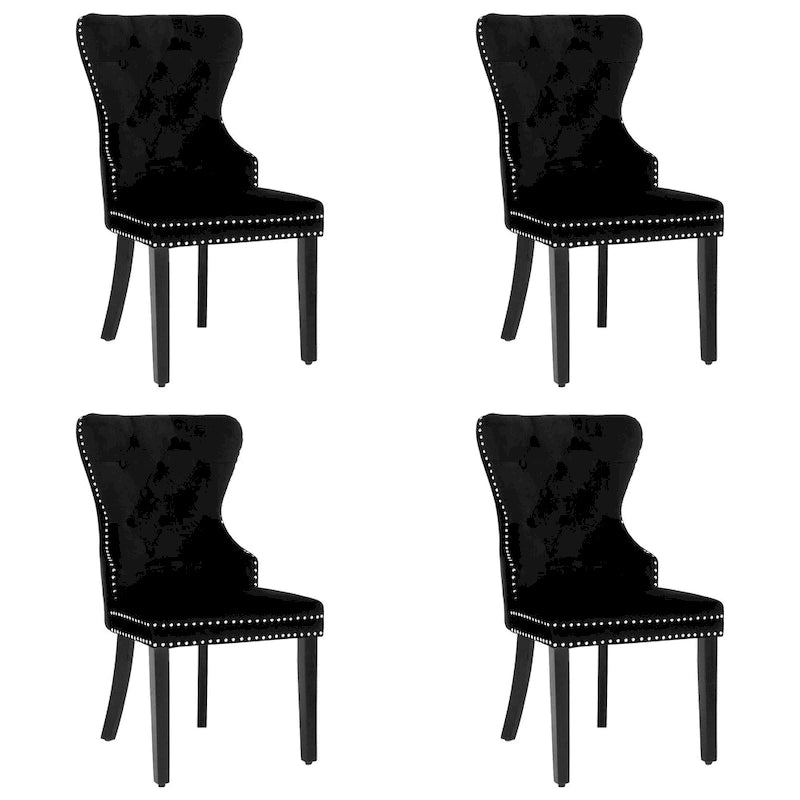 Chaise de salle à manger capitonnée à dossier haut avec clous décoratifs et anneaux de tirage