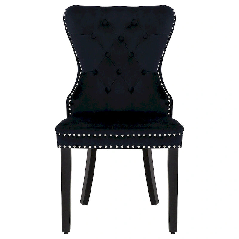 Chaise de salle à manger capitonnée à dossier haut avec clous décoratifs et anneaux de tirage
