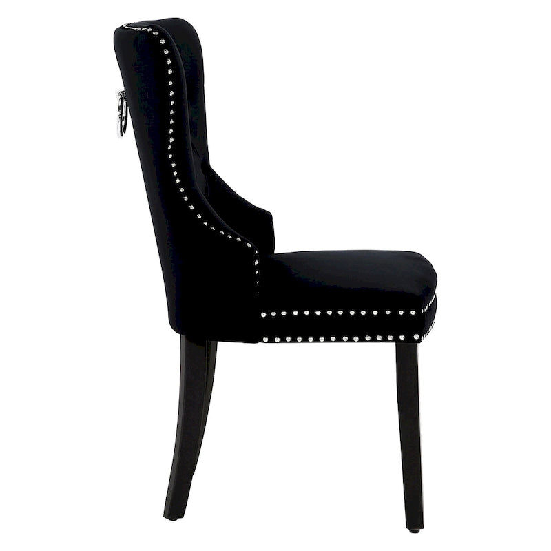 Chaise de salle à manger capitonnée à dossier haut avec clous décoratifs et anneaux de tirage