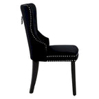 Chaise de salle à manger capitonnée à dossier haut avec clous décoratifs et anneaux de tirage