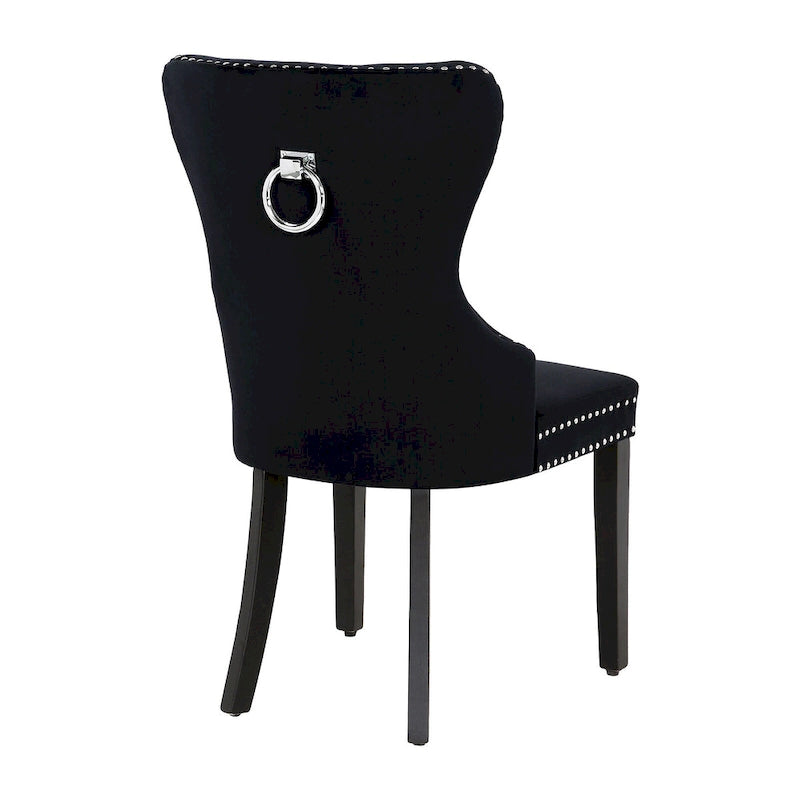 Chaise de salle à manger capitonnée à dossier haut avec clous décoratifs et anneaux de tirage