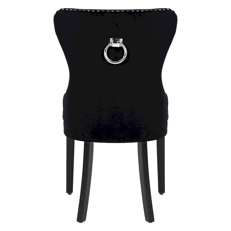 Chaise de salle à manger capitonnée à dossier haut avec clous décoratifs et anneaux de tirage