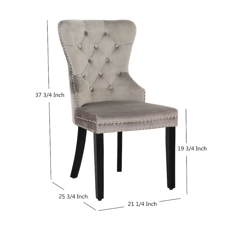 Chaise de salle à manger capitonnée à dossier haut avec clous décoratifs et anneaux de tirage