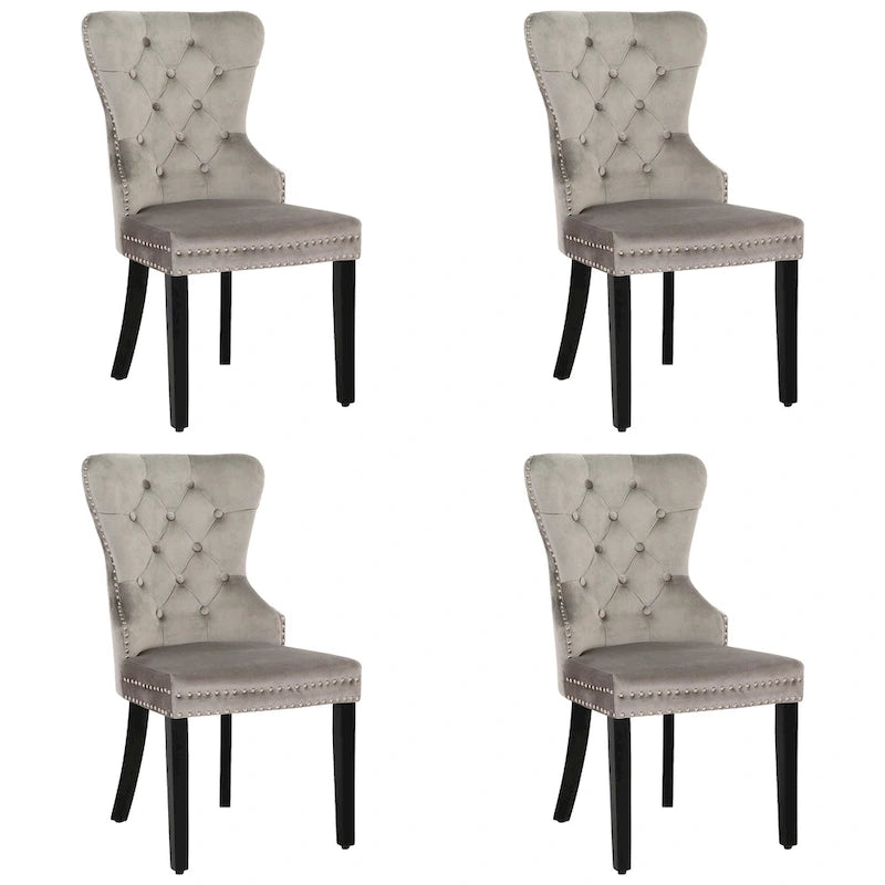 Chaise de salle à manger capitonnée à dossier haut avec clous décoratifs et anneaux de tirage