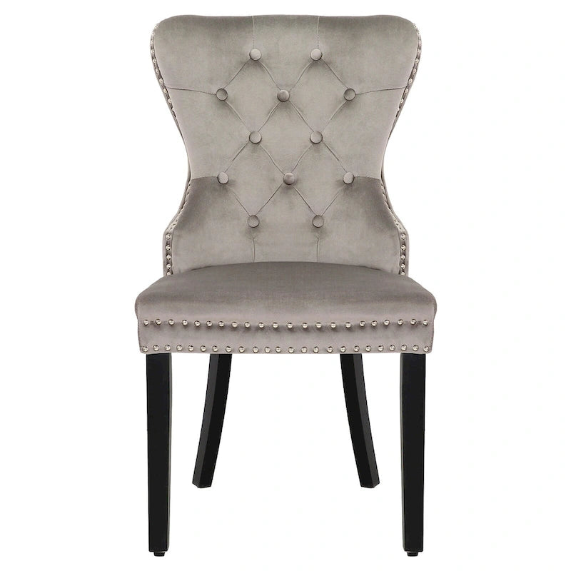 Chaise de salle à manger capitonnée à dossier haut avec clous décoratifs et anneaux de tirage