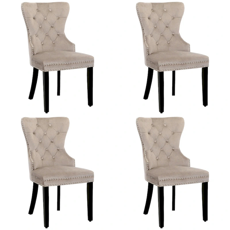 Chaise de salle à manger capitonnée à dossier haut avec clous décoratifs et anneaux de tirage