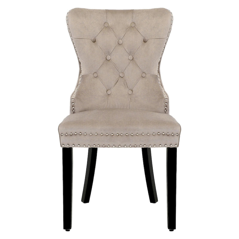 Chaise de salle à manger capitonnée à dossier haut avec clous décoratifs et anneaux de tirage