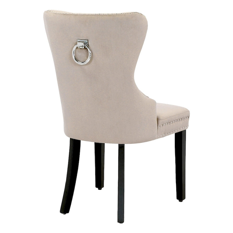 Chaise de salle à manger capitonnée à dossier haut avec clous décoratifs et anneaux de tirage
