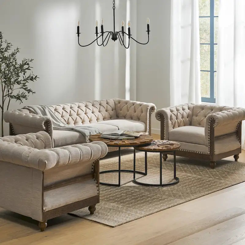 Canapé de salon en tissu et fauteuils d'appoint