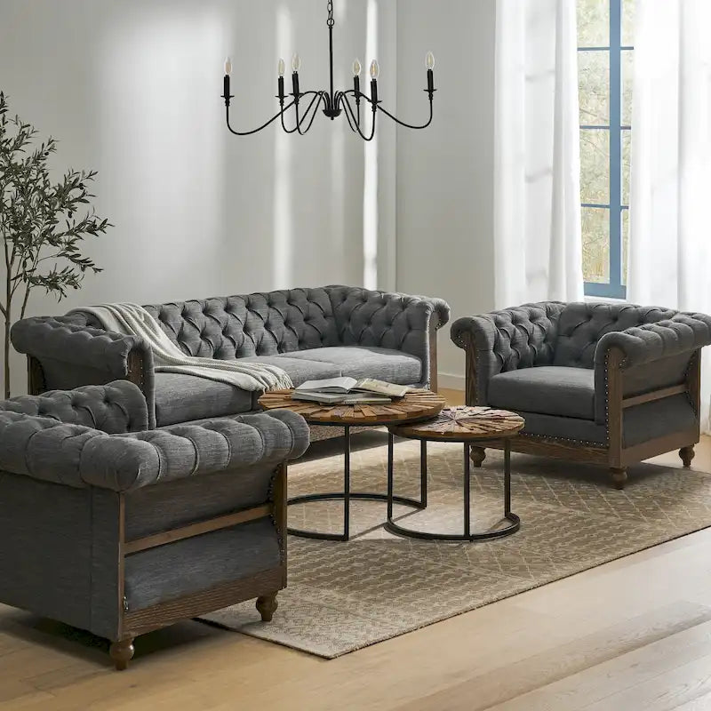 Canapé de salon en tissu et fauteuils d'appoint