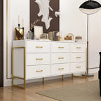 Commode moderne noire de 61,4W avec 9 tiroirs spacieux - Poignées dorées