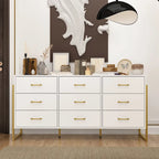 Commode moderne noire de 61,4W avec 9 tiroirs spacieux - Poignées dorées