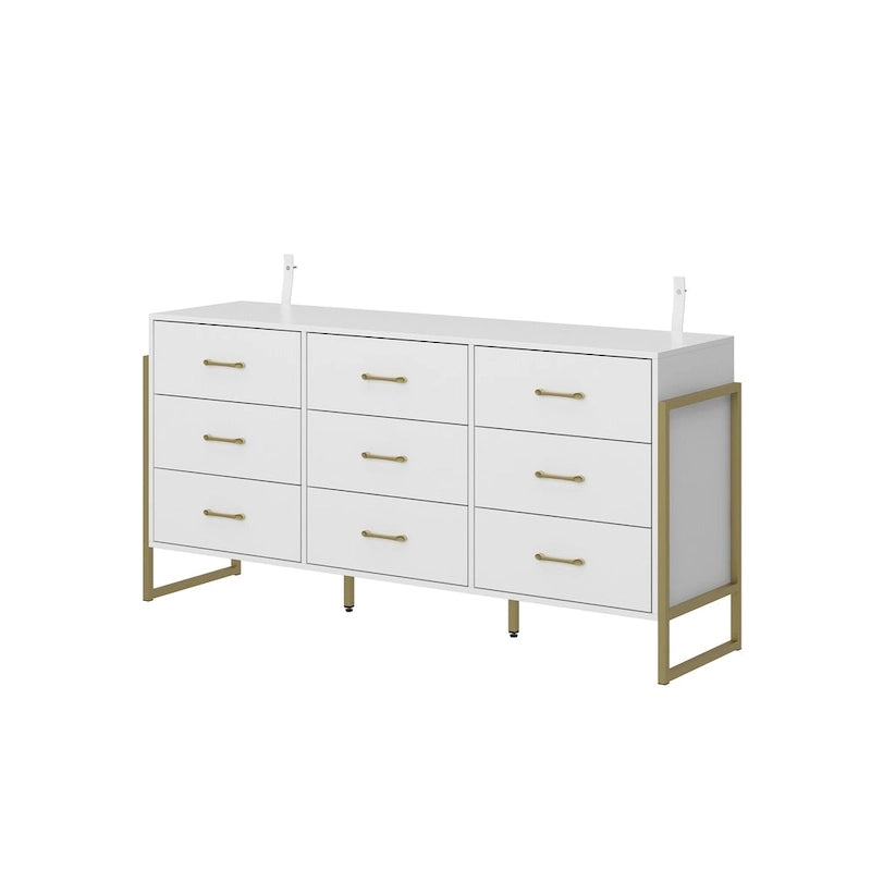 Commode moderne noire de 61,4W avec 9 tiroirs spacieux - Poignées dorées