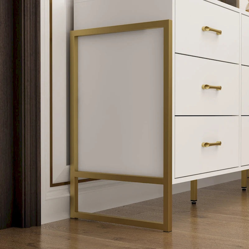 Commode moderne noire de 61,4W avec 9 tiroirs spacieux - Poignées dorées