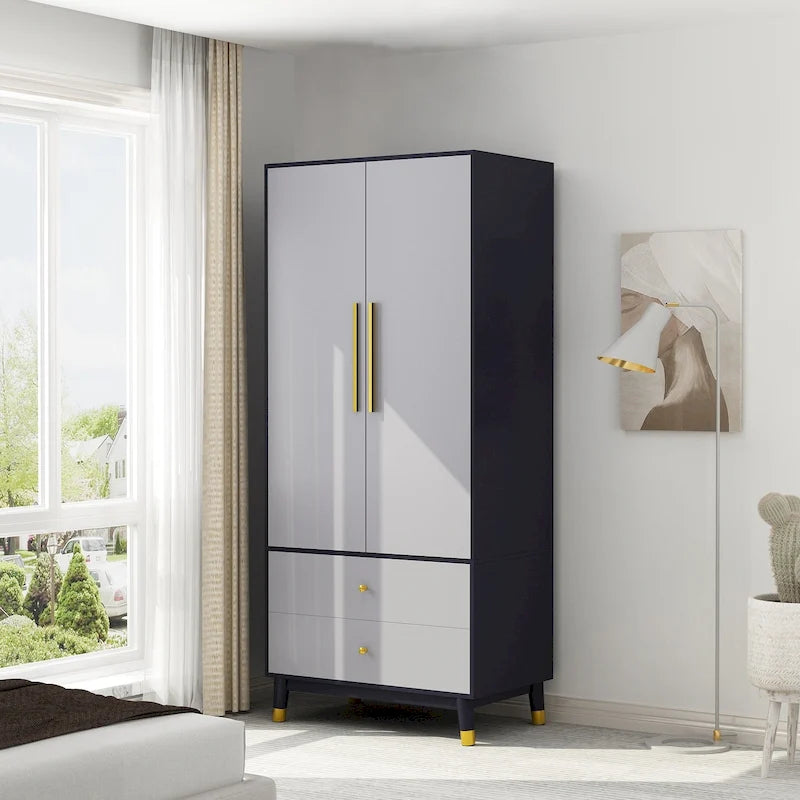 Armoire 2 portes en bois avec 2 tiroirs