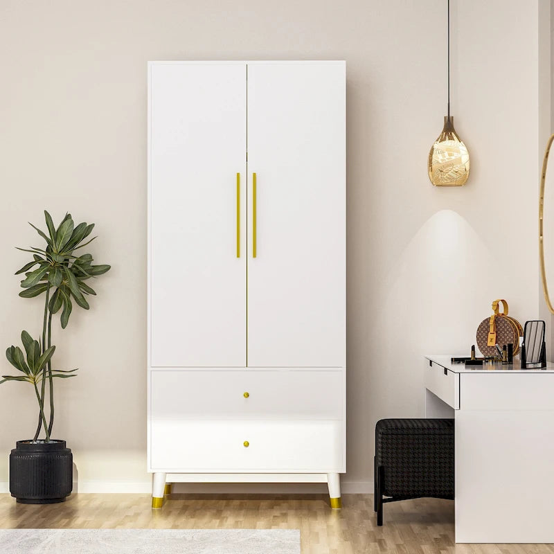 Armoire 2 portes en bois avec 2 tiroirs