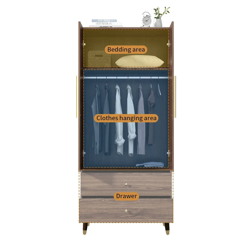 Armoire 2 portes en bois avec 2 tiroirs