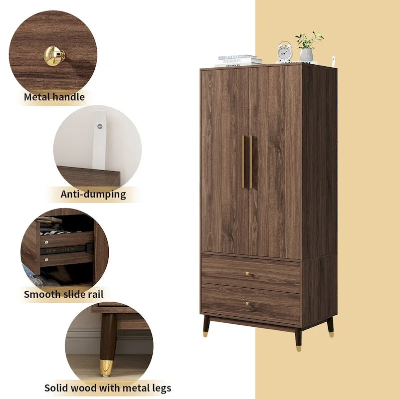 Armoire 2 portes en bois avec 2 tiroirs