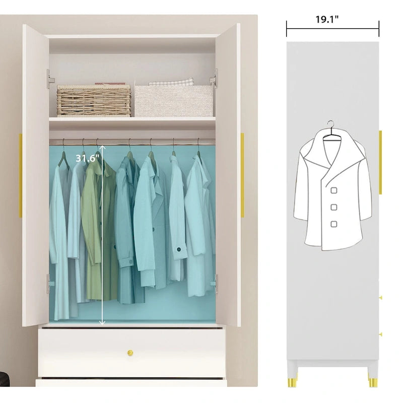 Armoire 2 portes en bois avec 2 tiroirs