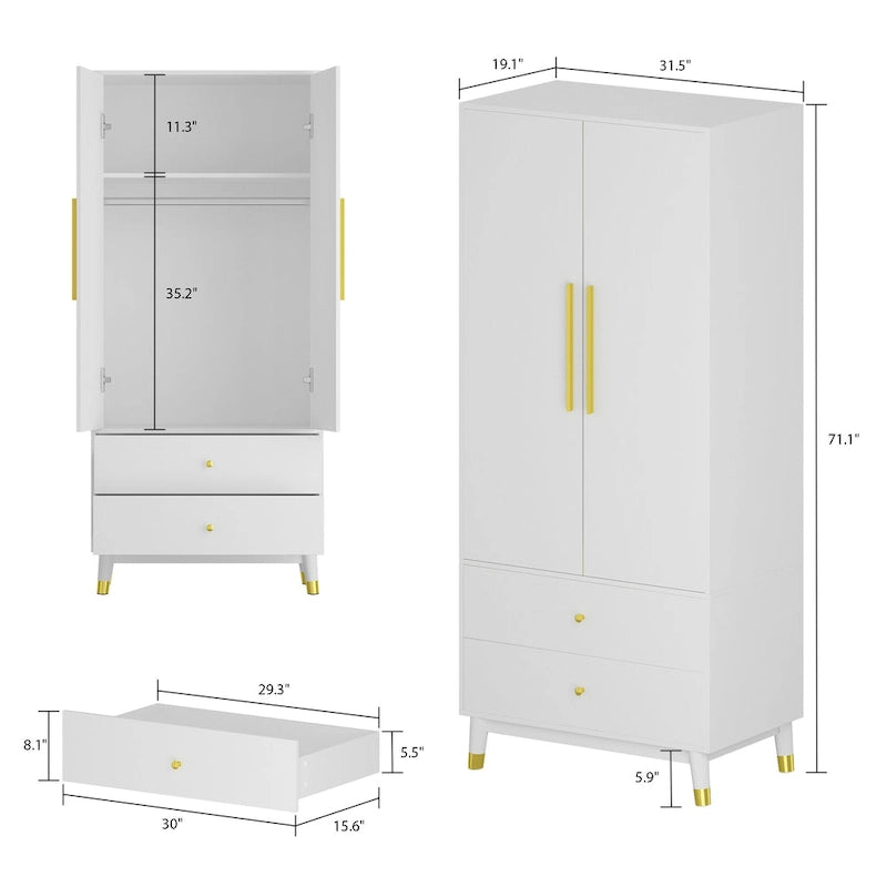 Armoire 2 portes en bois avec 2 tiroirs