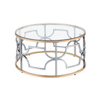 Table basse ronde ouverte chromée et dorée de style moderne