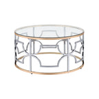 Table basse ronde ouverte chromée et dorée de style moderne