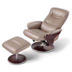 Fauteuil inclinable pivotant en bois courbé moderne et cuir Latte avec pouf