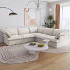Canapé d'angle modulable en lin L-forme 5 pièces avec ottoman