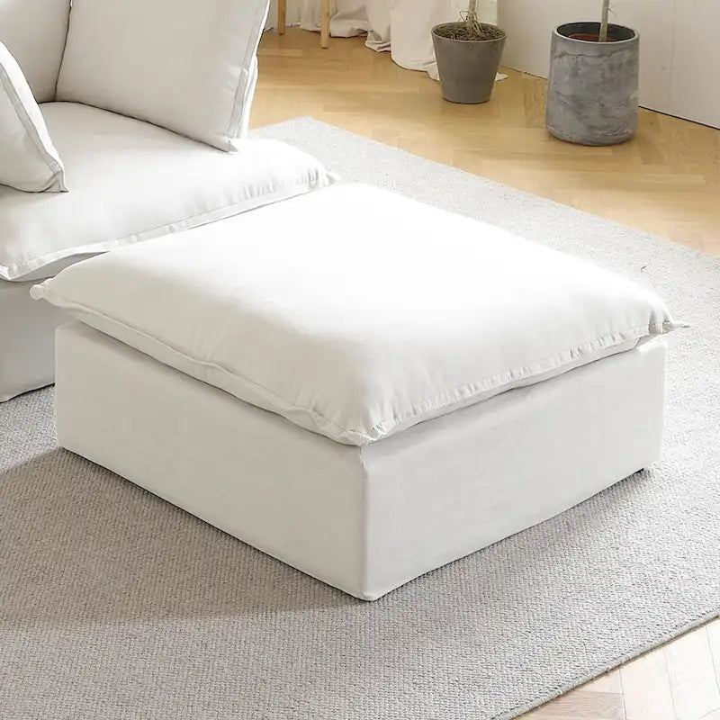 Canapé d'angle modulable en lin L-forme 5 pièces avec ottoman
