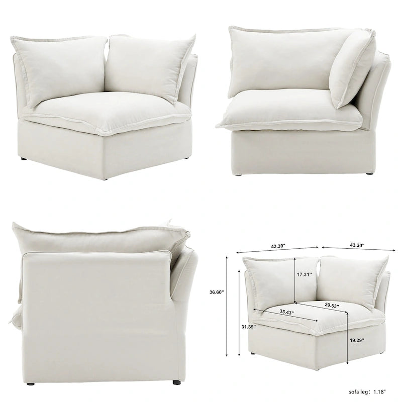 Canapé d'angle modulable en lin L-forme 5 pièces avec ottoman
