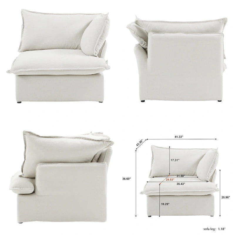 Canapé d'angle modulable en lin L-forme 5 pièces avec ottoman
