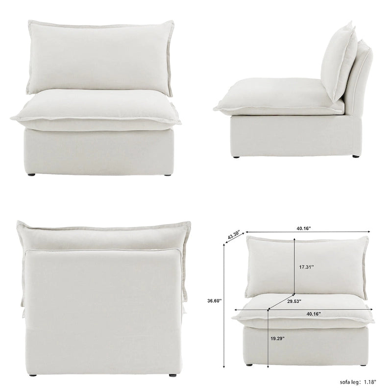 Canapé d'angle modulable en lin L-forme 5 pièces avec ottoman