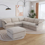 Canapé d'angle modulable en lin L-forme 5 pièces avec ottoman