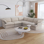Canapé d'angle modulable en lin L-forme 5 pièces avec ottoman