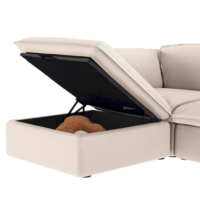 Canapé d'angle modulable en lin L-forme 5 pièces avec ottoman